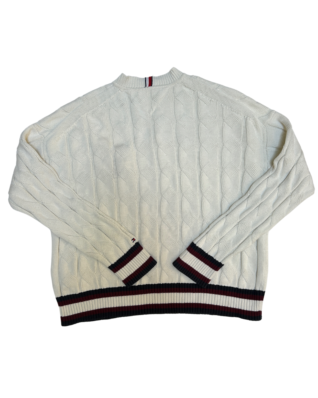 Tommy Hilfiger White Cable Knit Collegiate Sweater