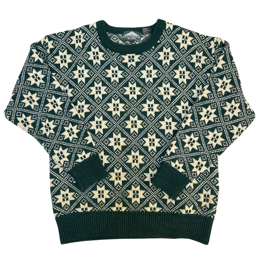 Boat House Row Green + Cream Holiday Sweater