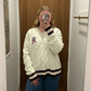 Tommy Hilfiger White Cable Knit Collegiate Sweater