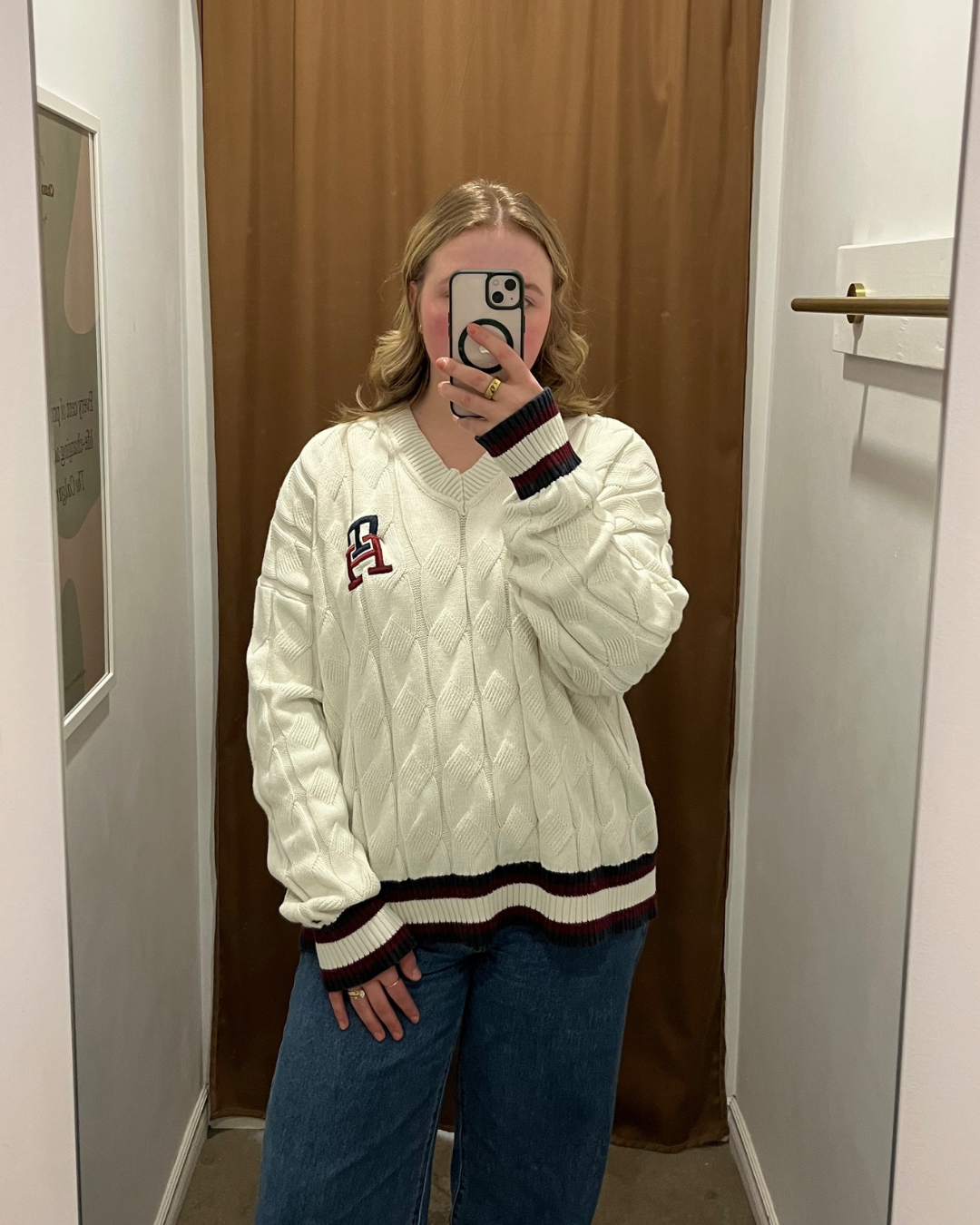 Tommy Hilfiger White Cable Knit Collegiate Sweater