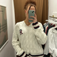 Tommy Hilfiger White Cable Knit Collegiate Sweater