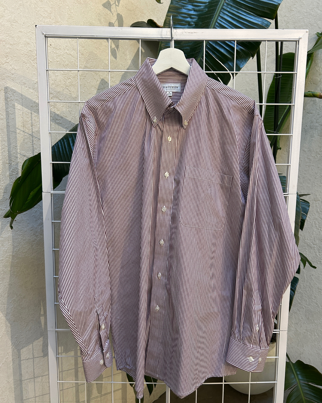 Van Heusen White and Burgundy Striped Button Down