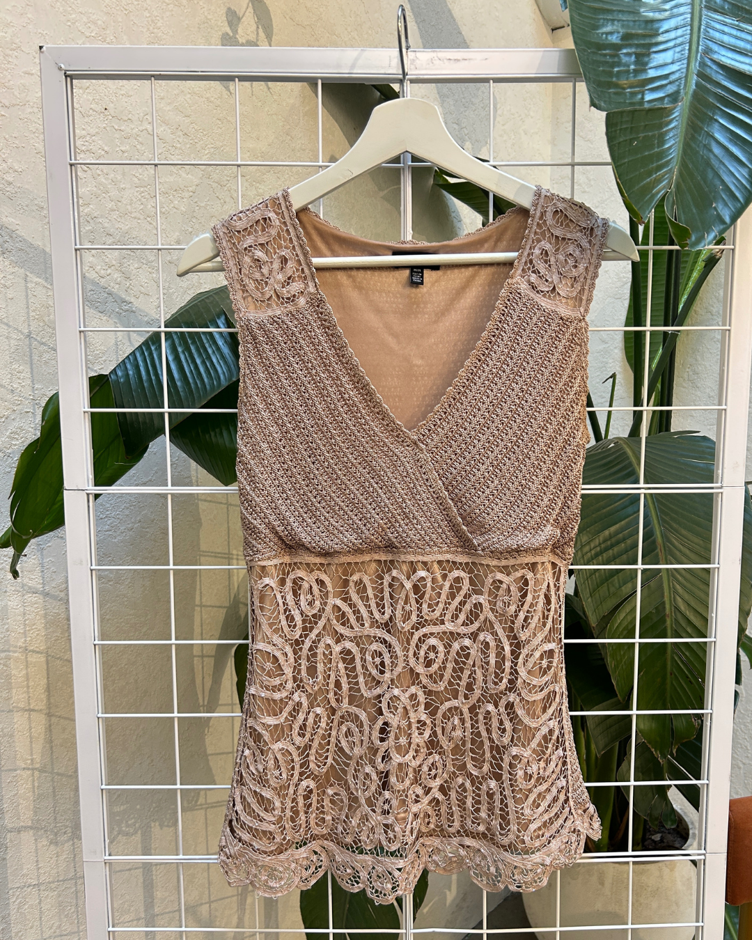 Le Chateau Light Brown Crocheted Beaded Tank