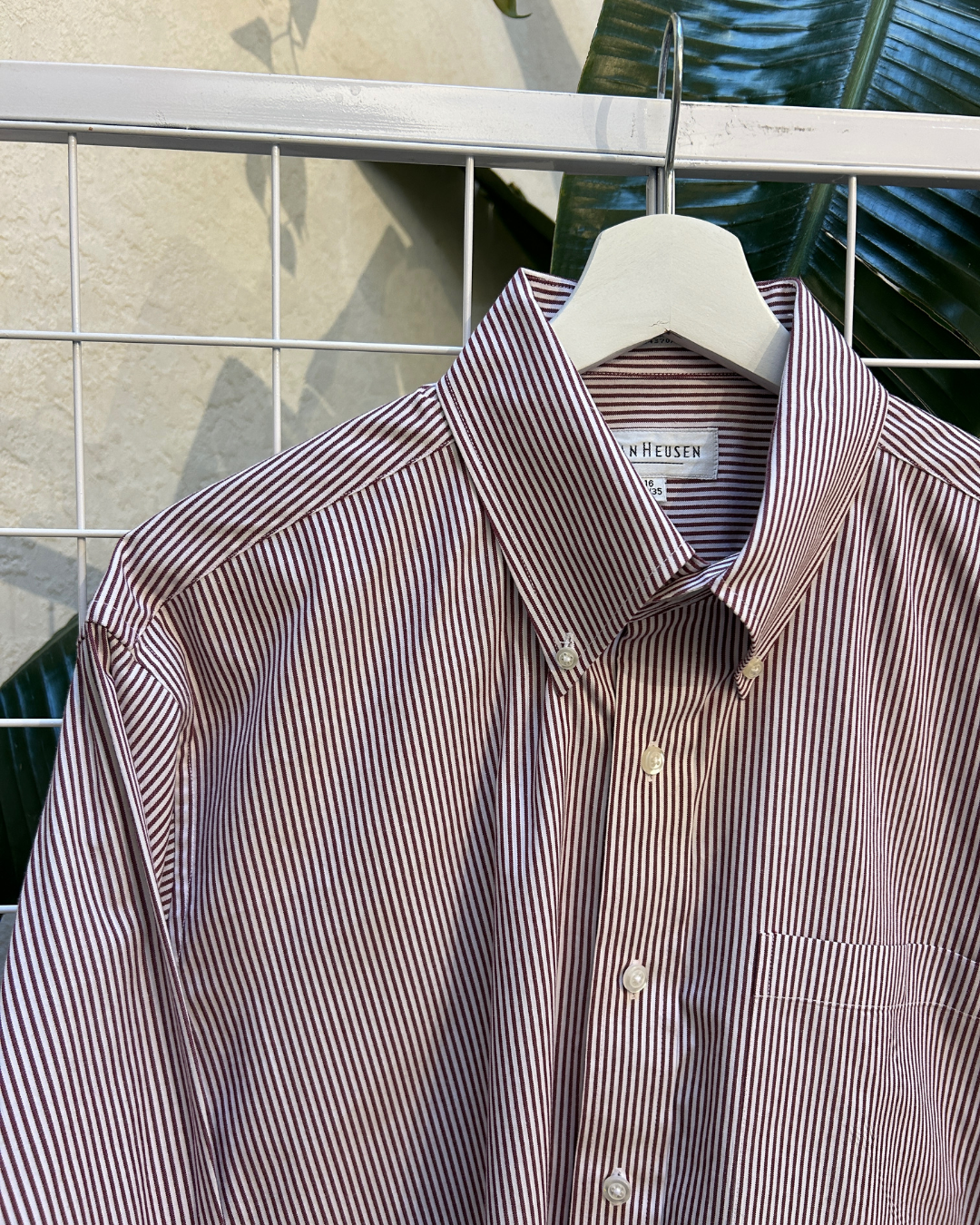 Van Heusen White and Burgundy Striped Button Down