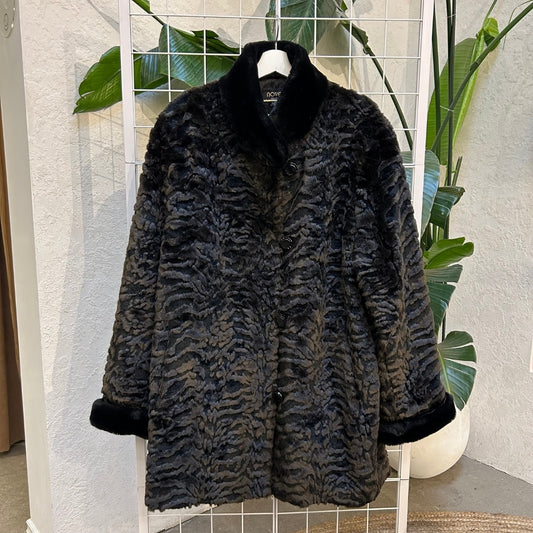 Novelti Brown and Black Animal Pattern Faux Fur Coat