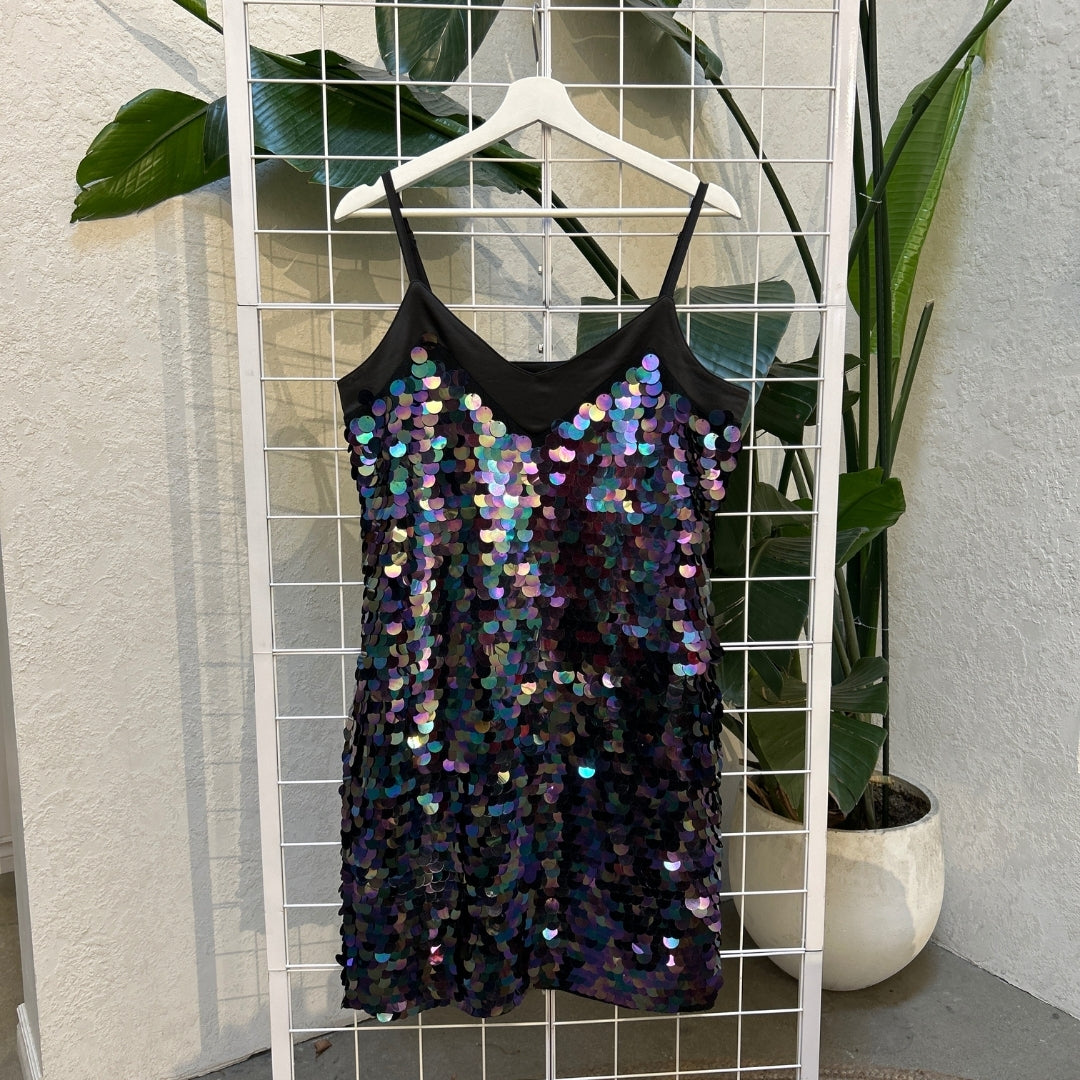 RW & Co Black Iridescent Sequins Disco Dress