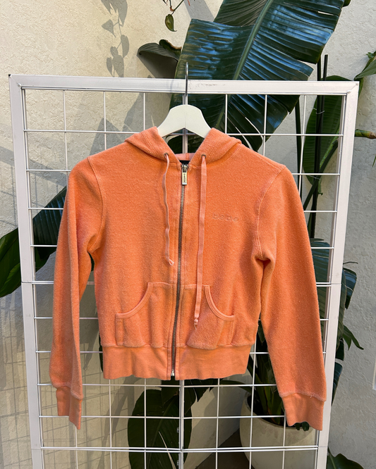 Bebe Peach Terry Cloth Cropped Zip Hoodie