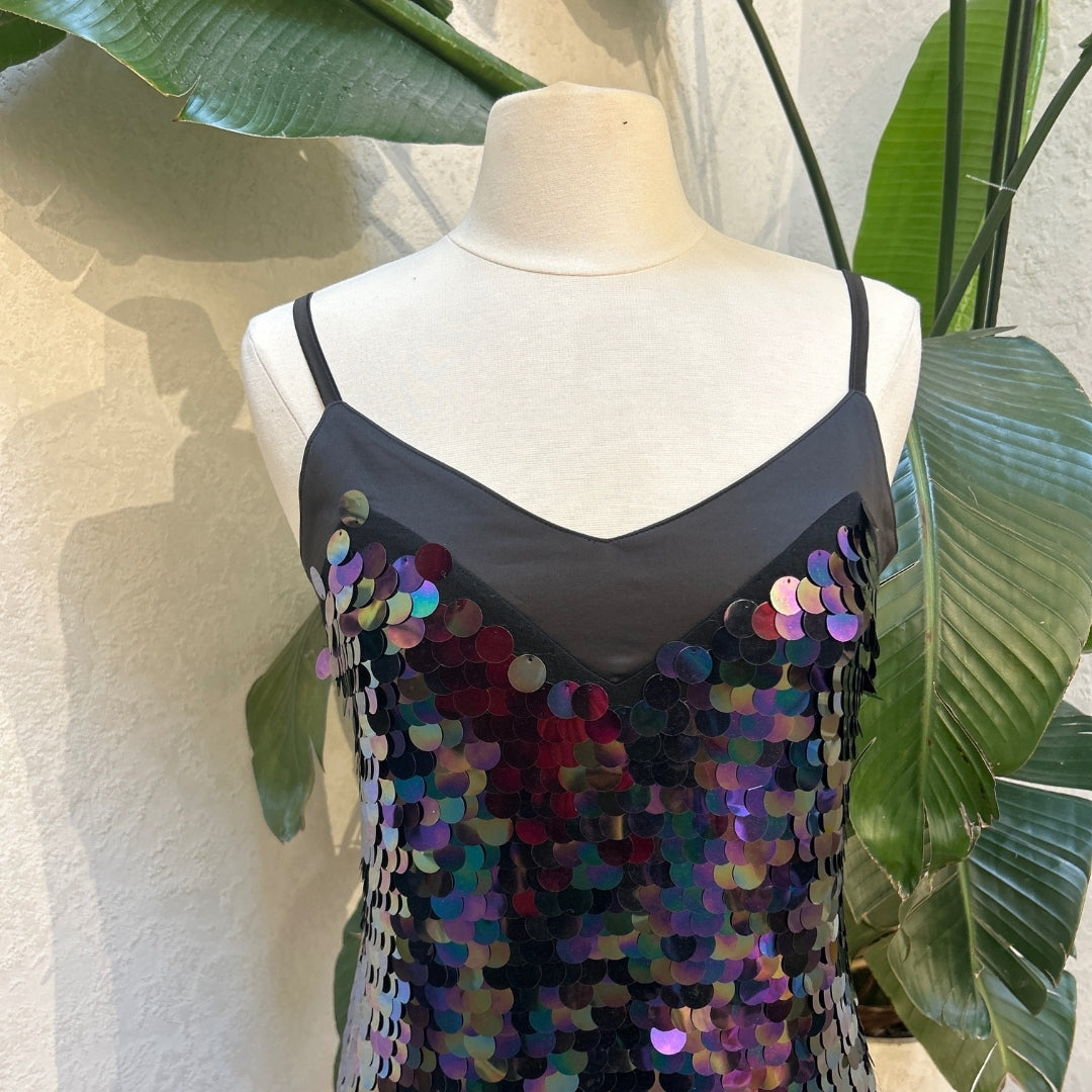 RW & Co Black Iridescent Sequins Disco Dress