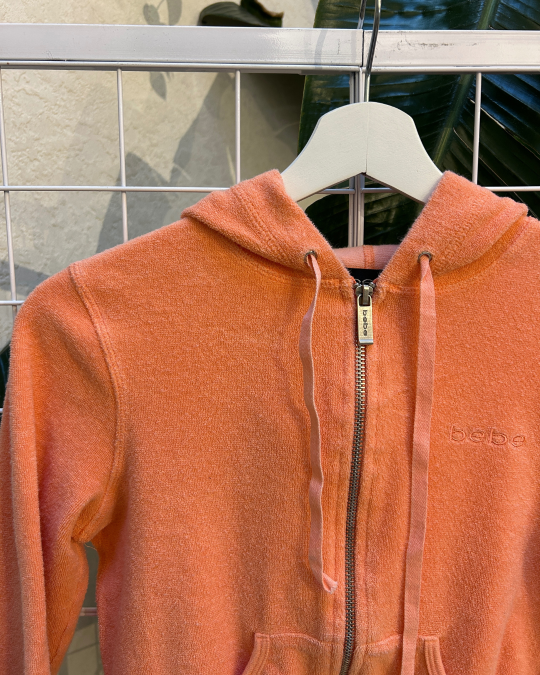 Bebe Peach Terry Cloth Cropped Zip Hoodie