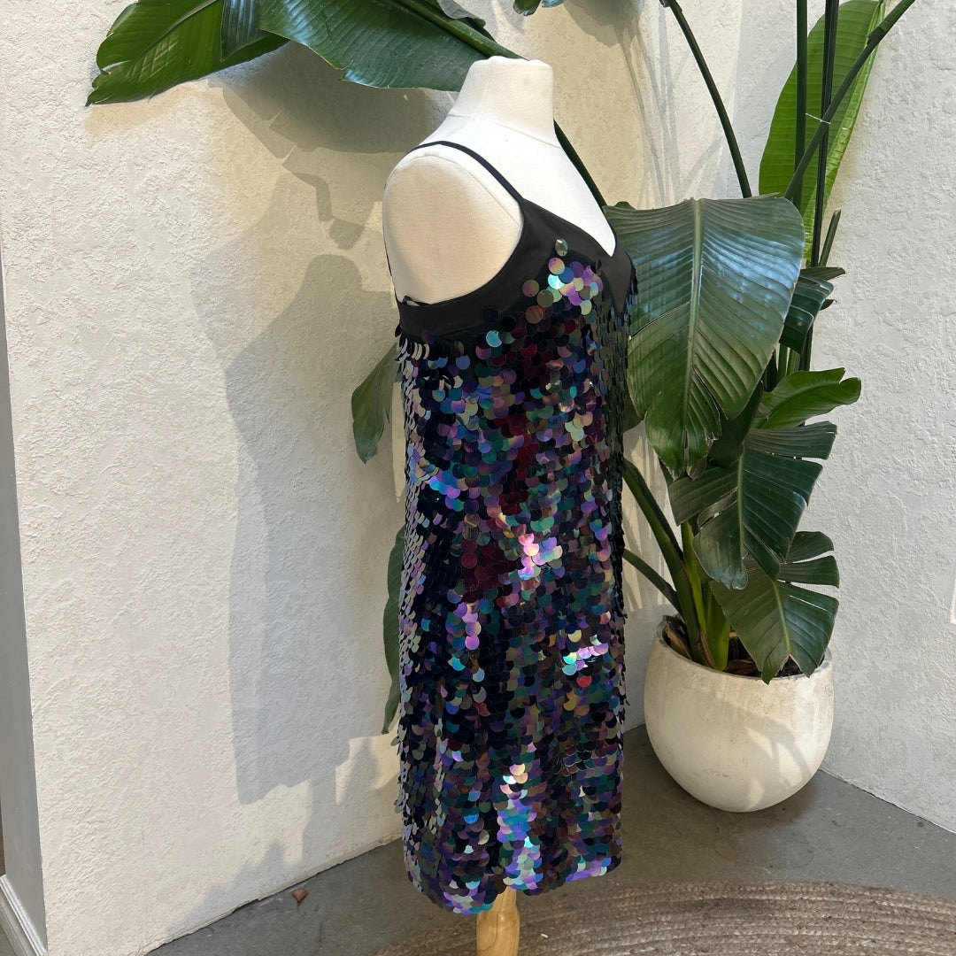 RW & Co Black Iridescent Sequins Disco Dress