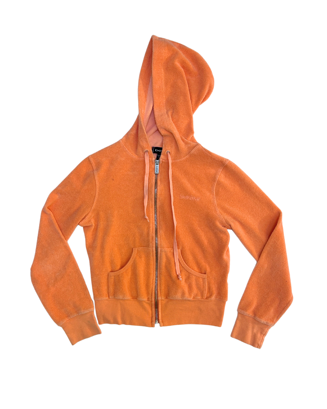 Bebe Peach Terry Cloth Cropped Zip Hoodie