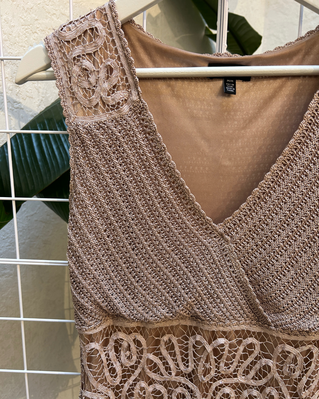 Le Chateau Light Brown Crocheted Beaded Tank