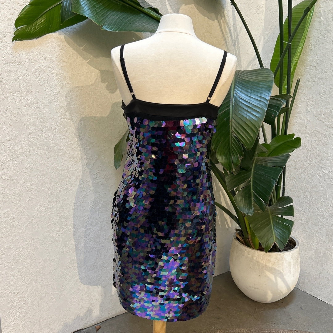 RW & Co Black Iridescent Sequins Disco Dress