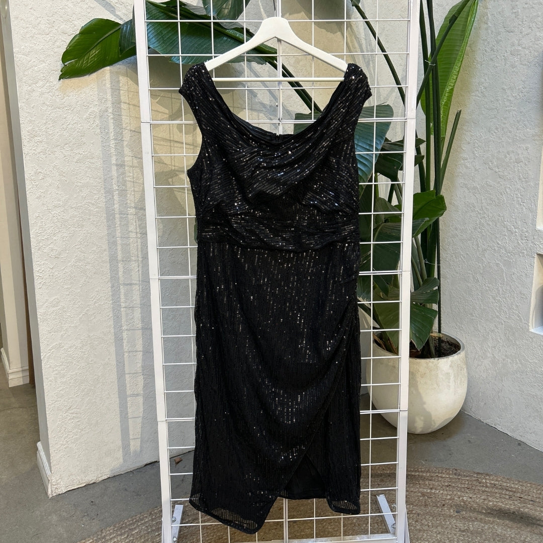 Jasambac Black Off Shoulder Sequins Dress