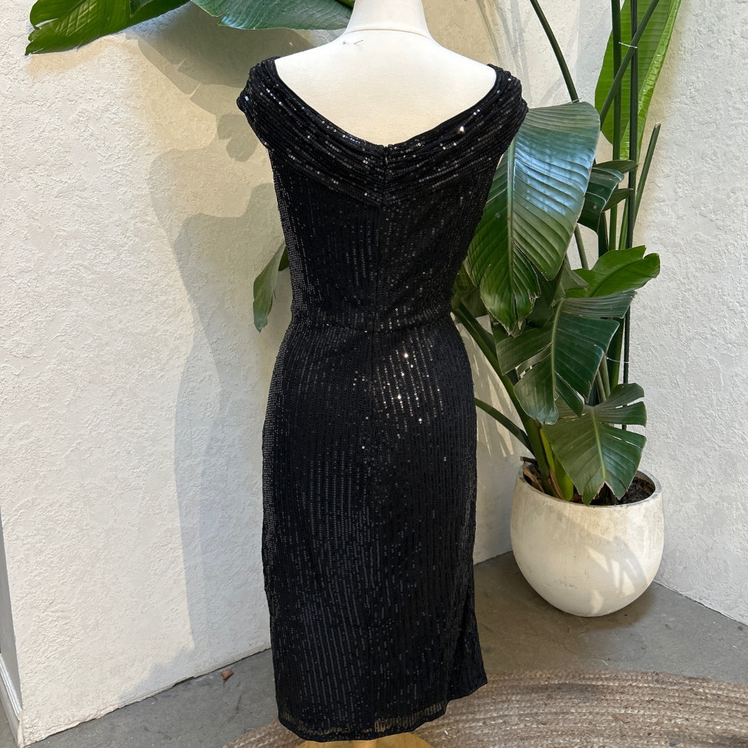 Jasambac Black Off Shoulder Sequins Dress