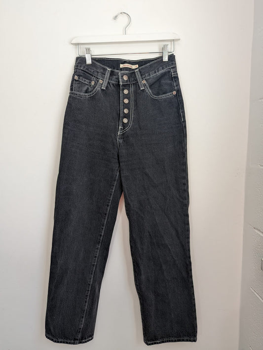 Levi's Black Ribcage Straight Ankle Vintage Jeans - Size 25