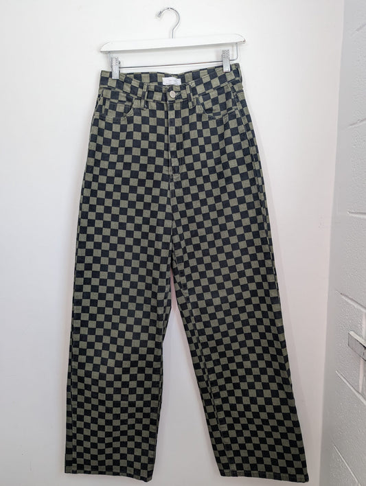 Oak + Fort Green and Black Checkered Denim Pants - Size L