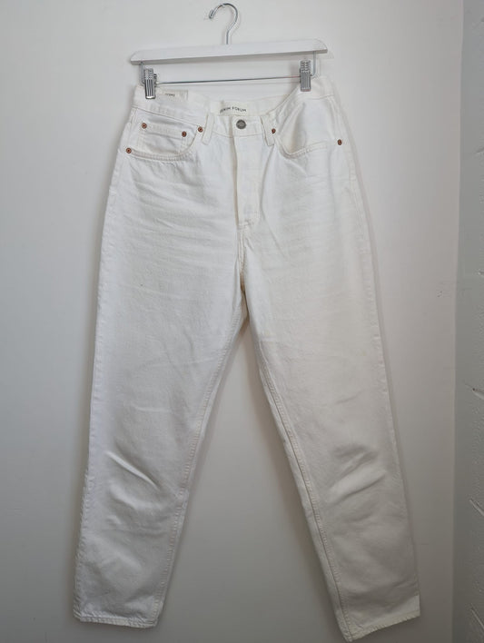 Denim Forum The BF High Rise Loose White Jeans - Size 28