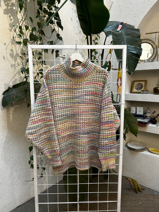 Topshop Multicoloured Knitted Mock Neck Sweater