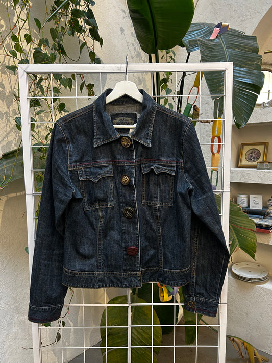 Cabi Dark Wash Denim Snap Jacket