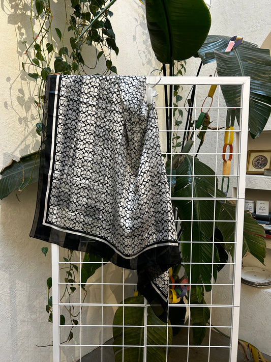 "Coach" Black and White Satin Square Scarf
