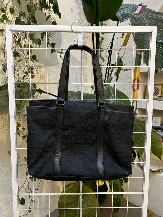 Coach Black Monogram and Leather Tote Bag