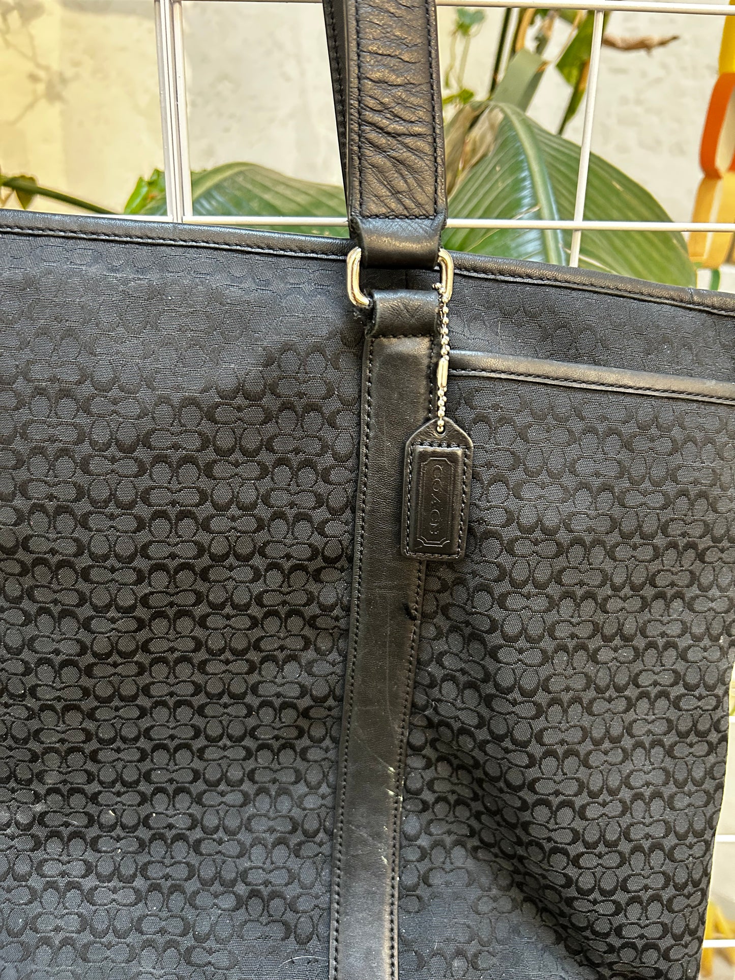 Coach Black Monogram and Leather Tote Bag
