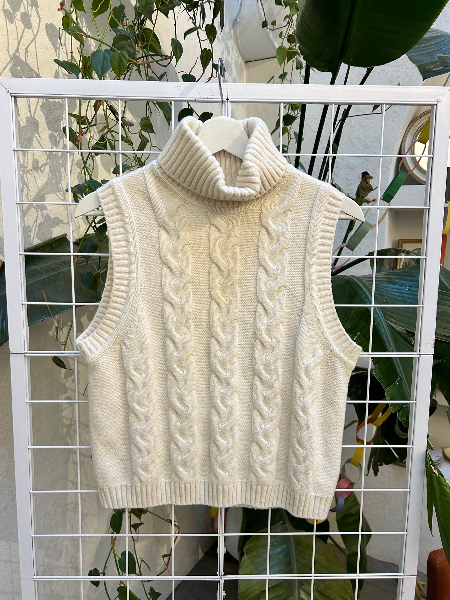 GAP Cream Cable Knit Turtleneck Tank