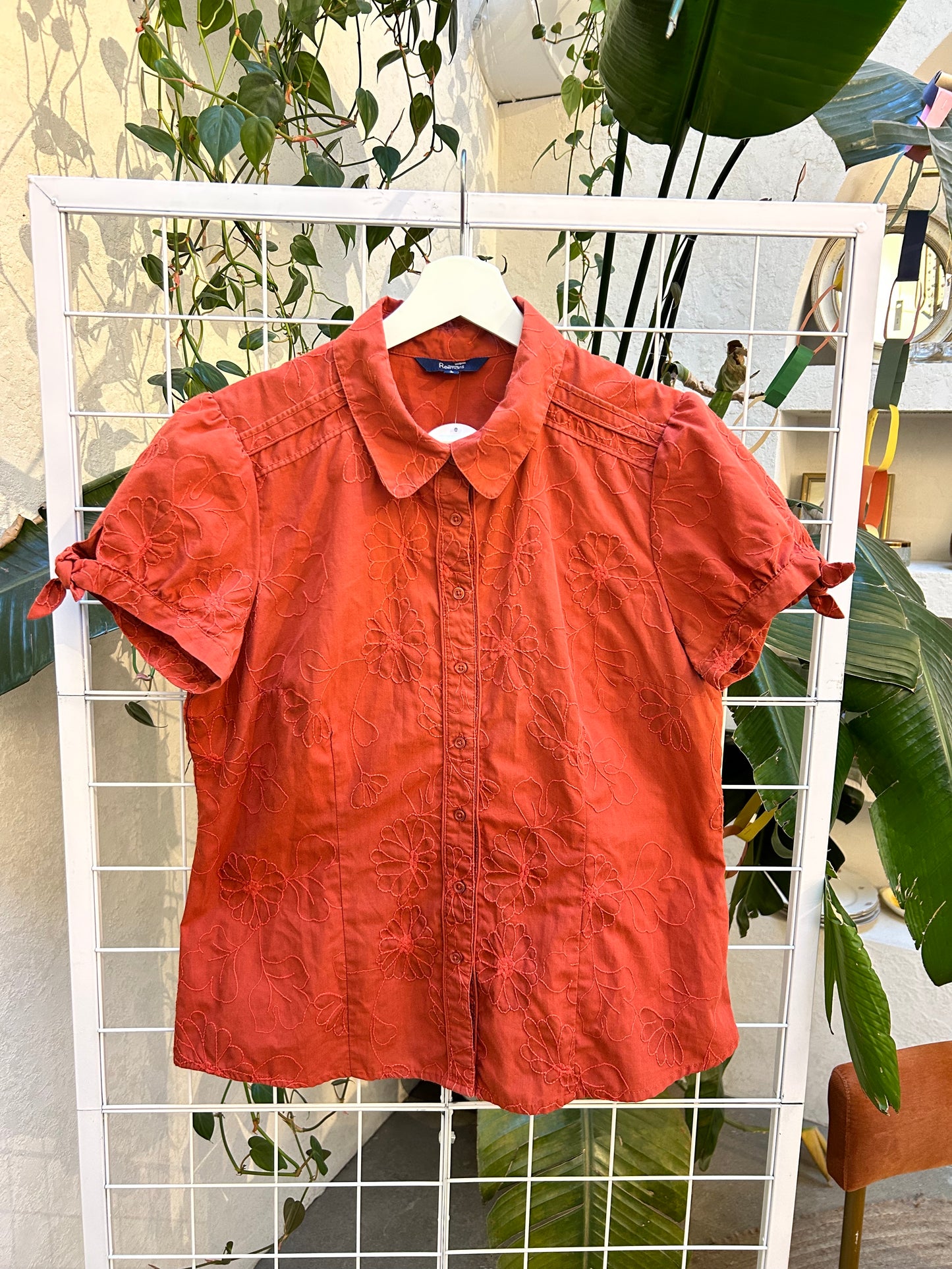 Reitmans Burnt Orange Floral Embroidered Button Up